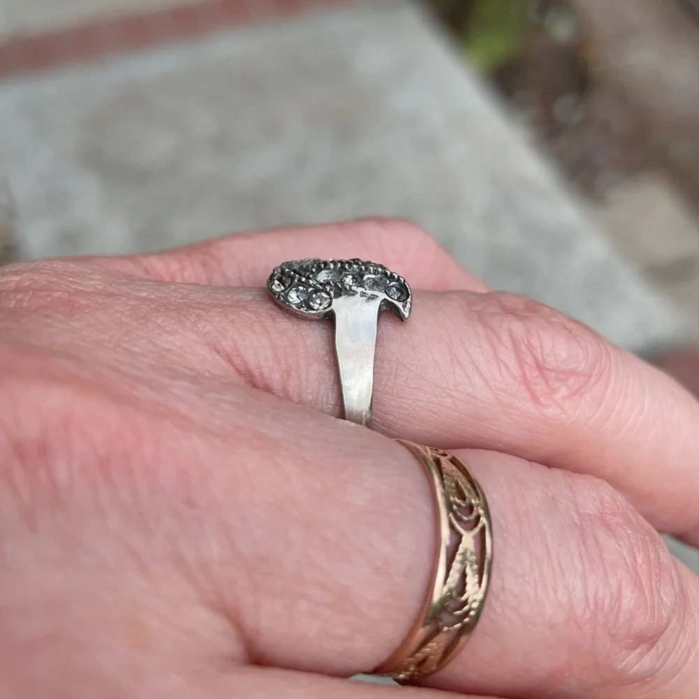 Antique sterling silver ring with crystals